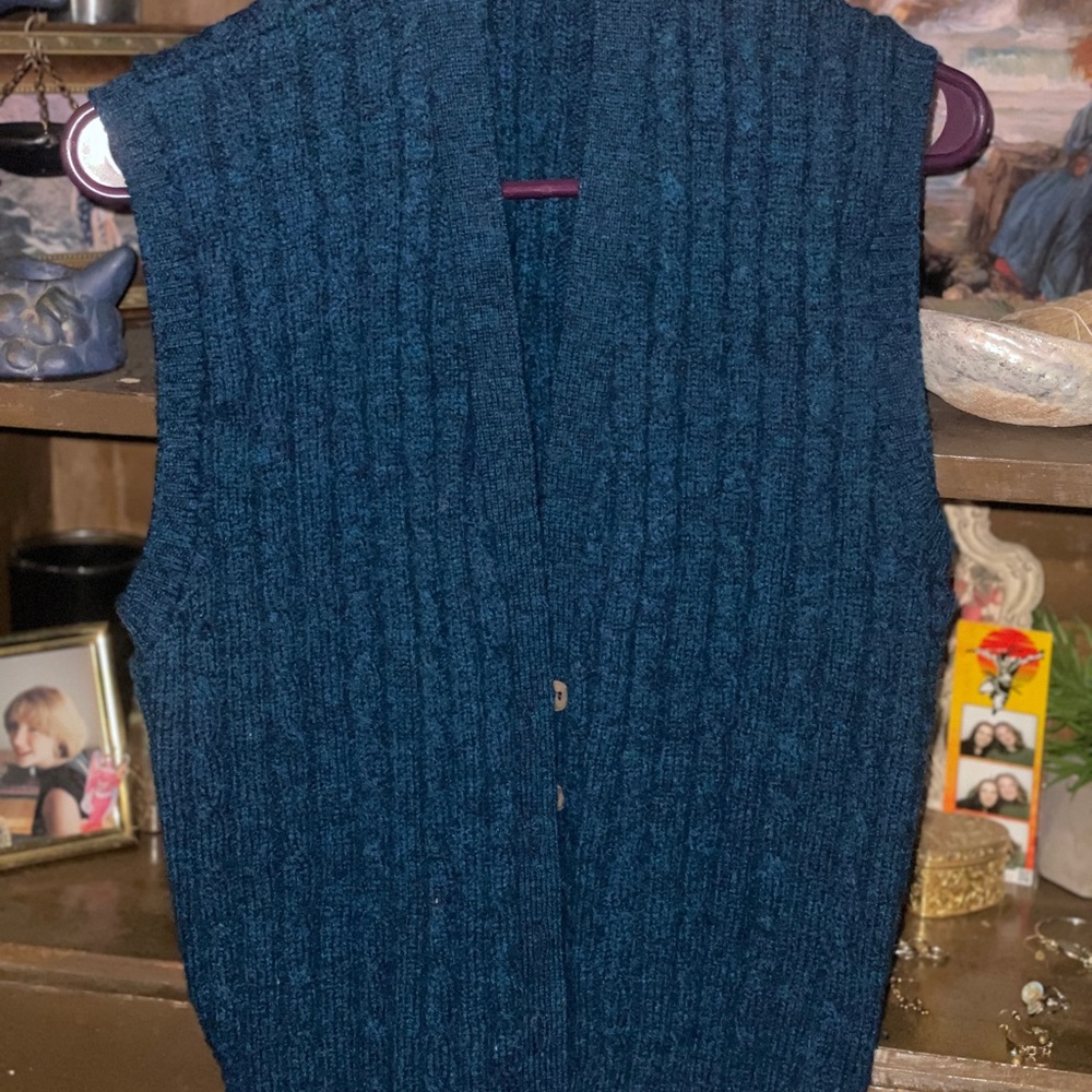 Lands' End Blue Wool Knit Vest